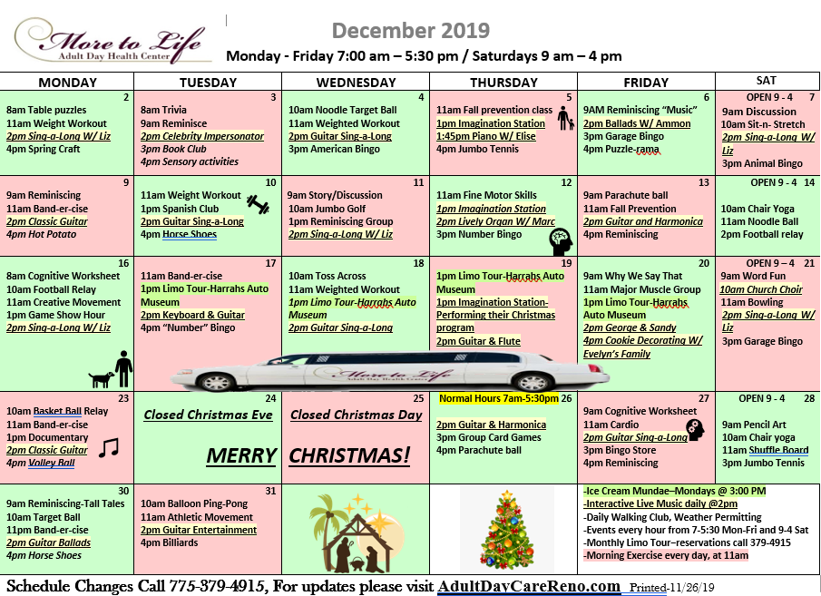 Adult Day Care Calendar More To Life Sparks, Nevada
